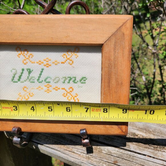 Vintage Wooden Framed Cross Stitch "Welcome" Sign With Scroll Design - Picture 2 of 5